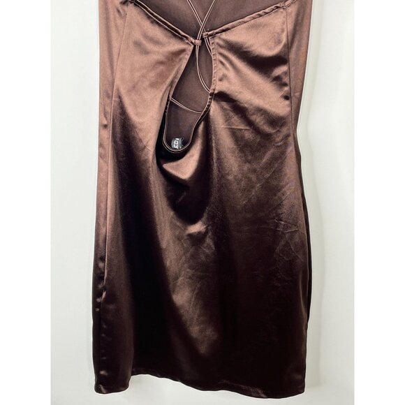 H&M Divided Brown Satin Mini Dress Women’s Medium Sleeveless Slip Party Outfit - Picture 8 of 12